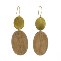 Leucadia Earrings, Brass & Wood  - Ovals - Light Wood