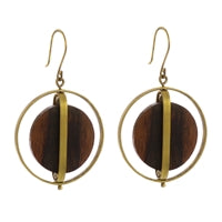 Ocotillo Earrings, Brass & Wood Caged - Dark Wood Brass