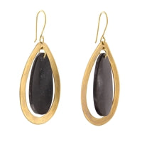Banjar Floating Teardrop Earring - Dark Horn, Brass