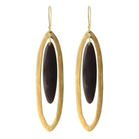 Banjar Floating Long Oval Earring - Dark Horn, Brass