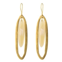 Banjar Floating Long Oval Earring - Light Horn, Brass
