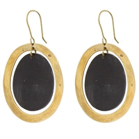 Banjar Floating Oval Earring - Lrg - Dark Horn, Brass