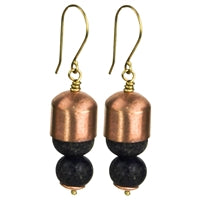 Earring - Copper Tube with Beads, Indigo