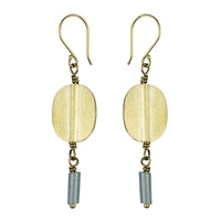 Earring, Brass Oval, Teal Glass Bead