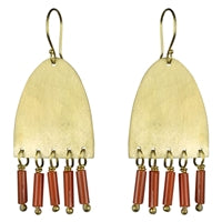 Earring, Arch, Red Glass Beads