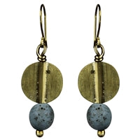 Round Disk with Bead Earring, Blue