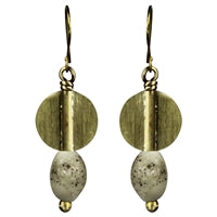 Round Disk with Bead Earring, White