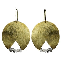Cleft Earring, Brass, Herkimer Diamond