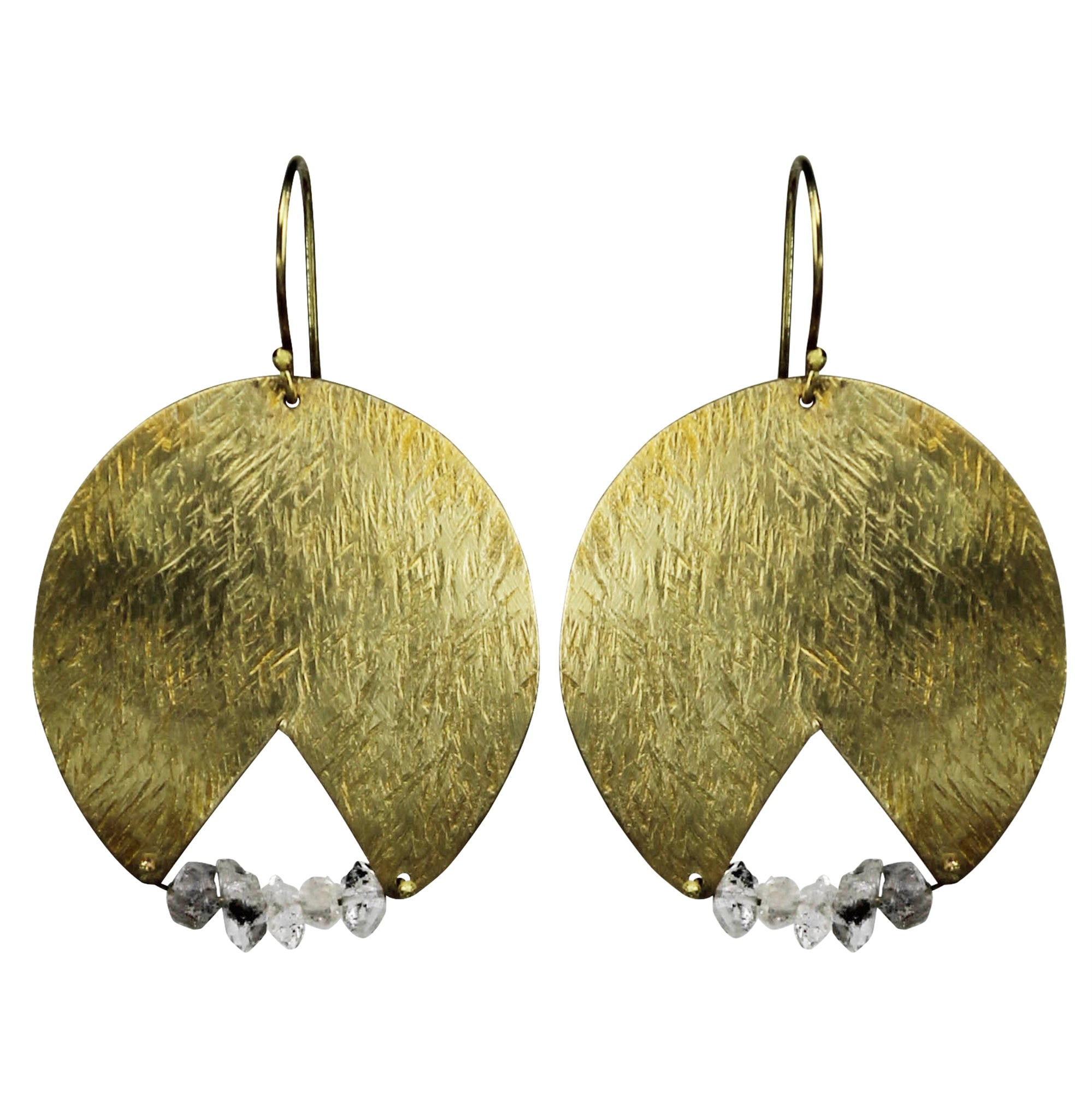 Cleft Earring, Brass, Herkimer Diamond