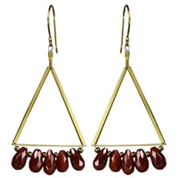 Triangle Earring, Brass, Carnelian