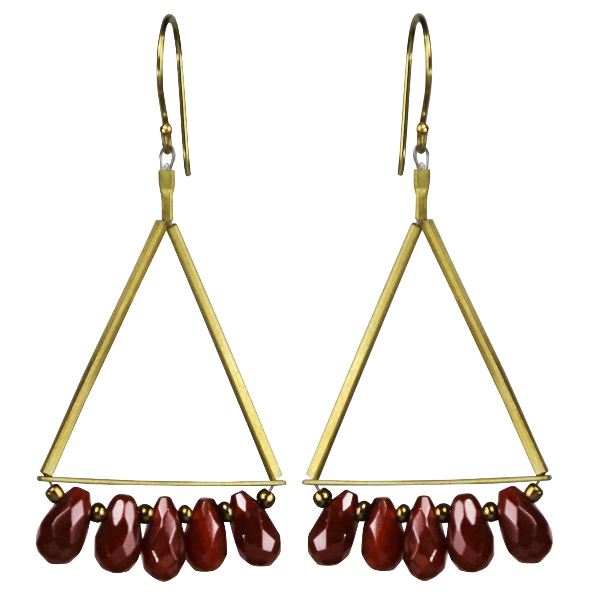Triangle Earring, Brass, Carnelian