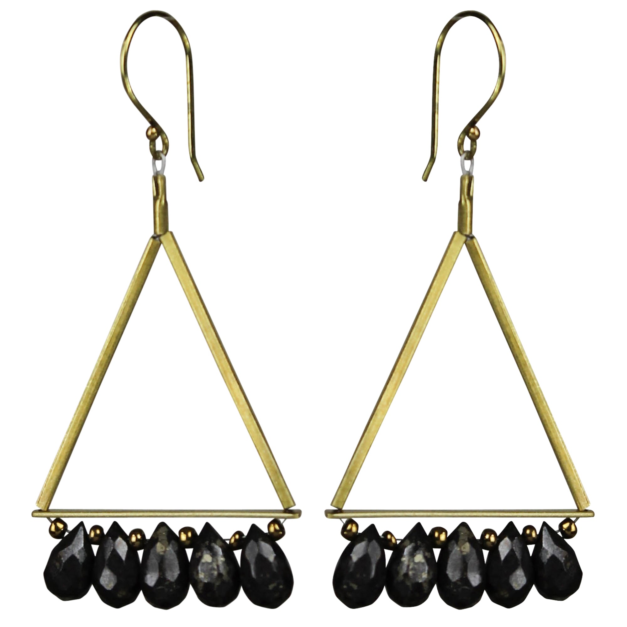 Triangle Earring, Brass, Pyrite