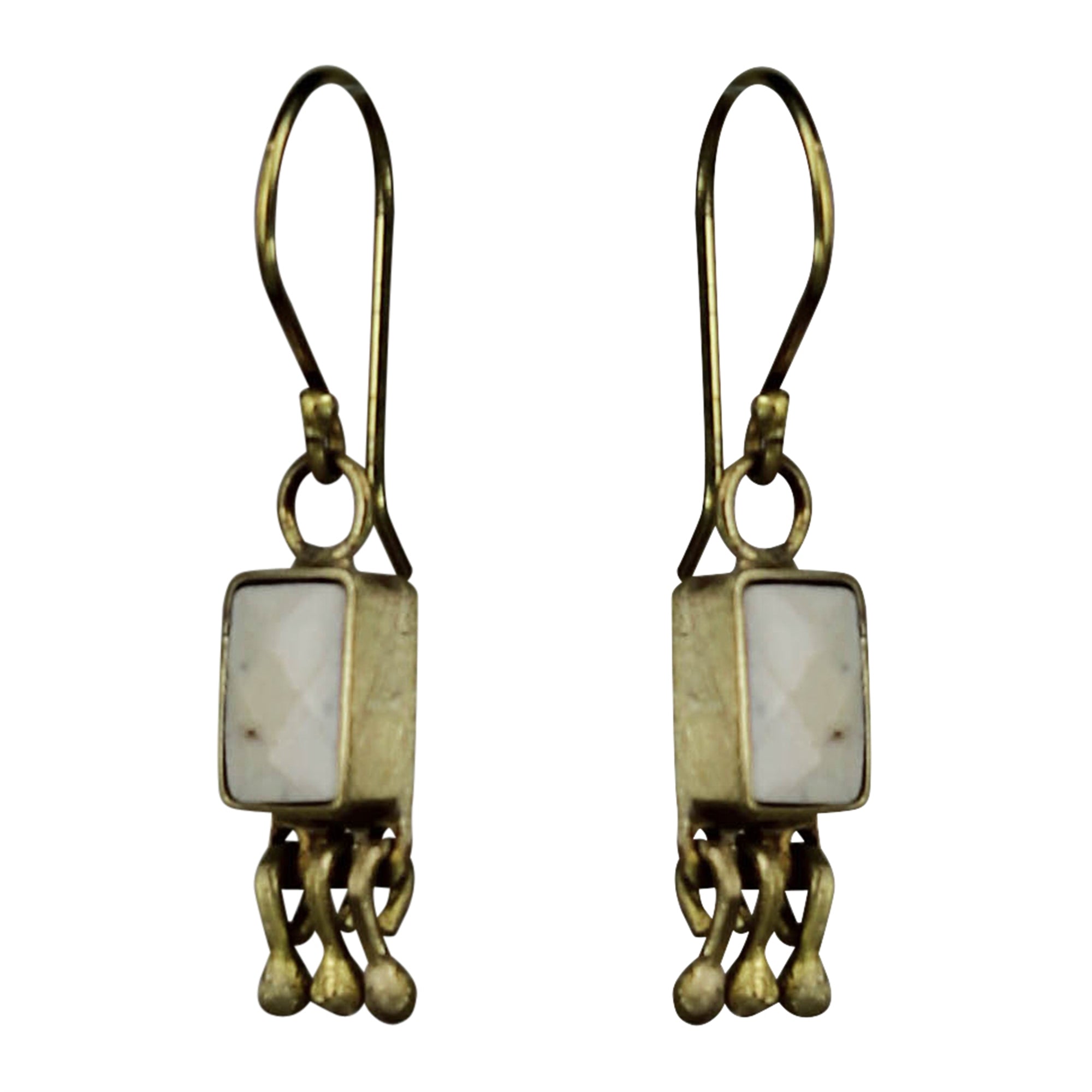 Bezel Earring, Brass, Chrysoprase