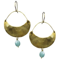 Crescent Earring, Brass, Amazonite