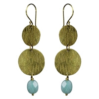 Double Disc Earring, Brass, Amazonite