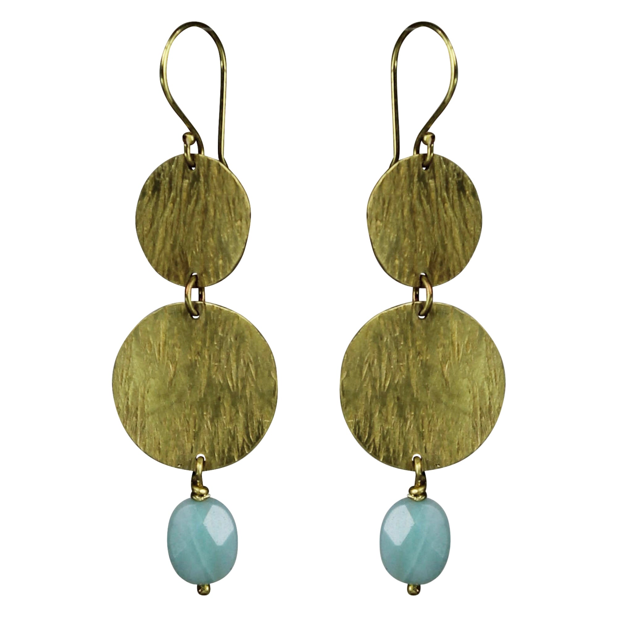 Double Disc Earring, Brass, Amazonite