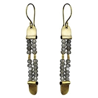 Rail Earring, Brass, Grey Moonstone