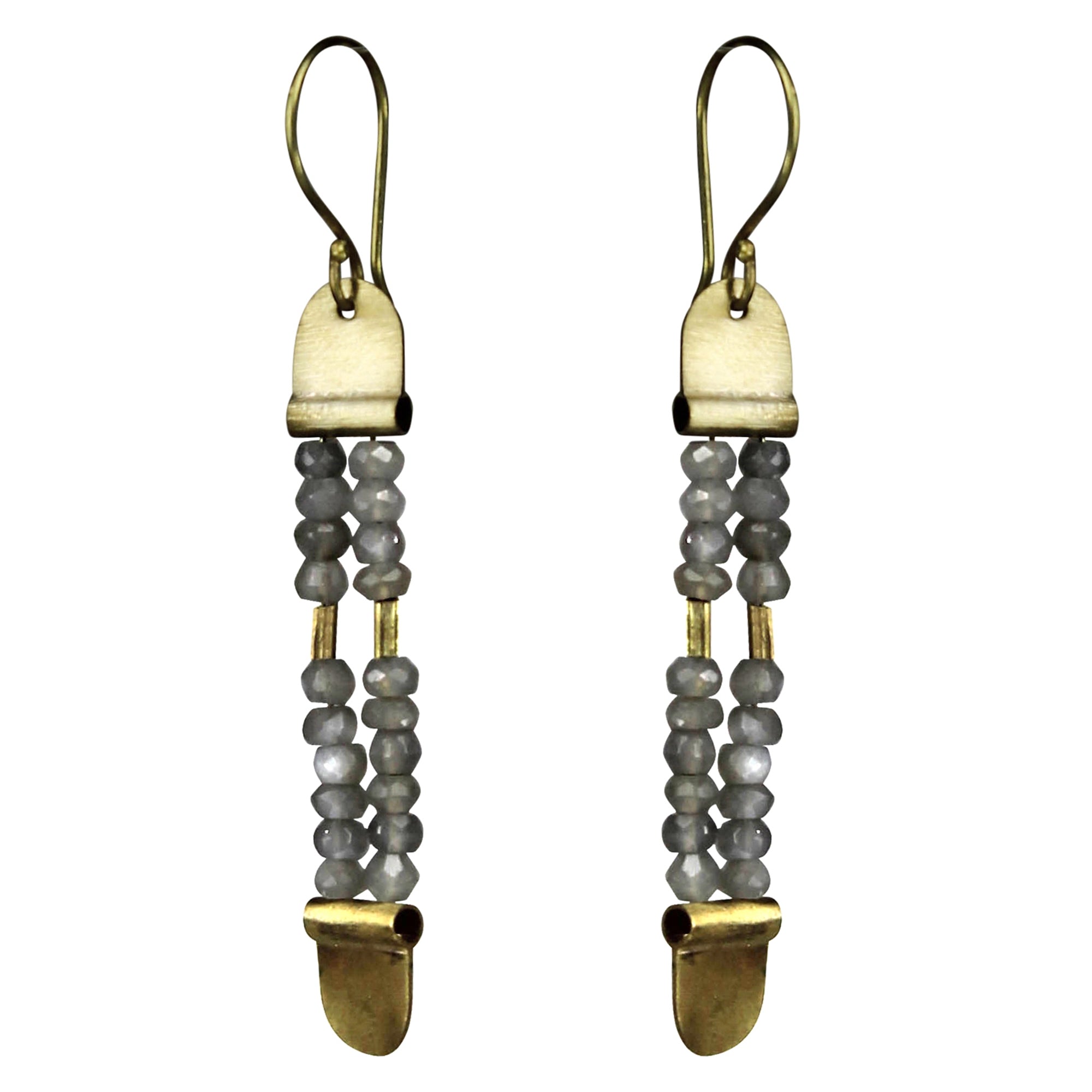 Rail Earring, Brass, Grey Moonstone