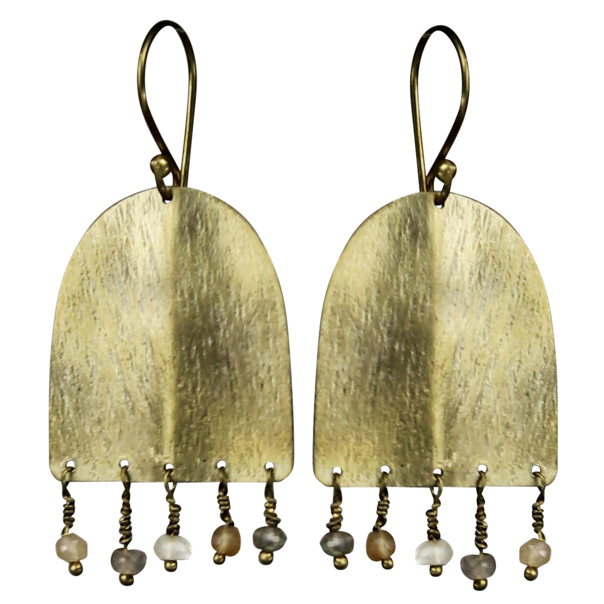 Creased Arch Earring, Peach Moonstone