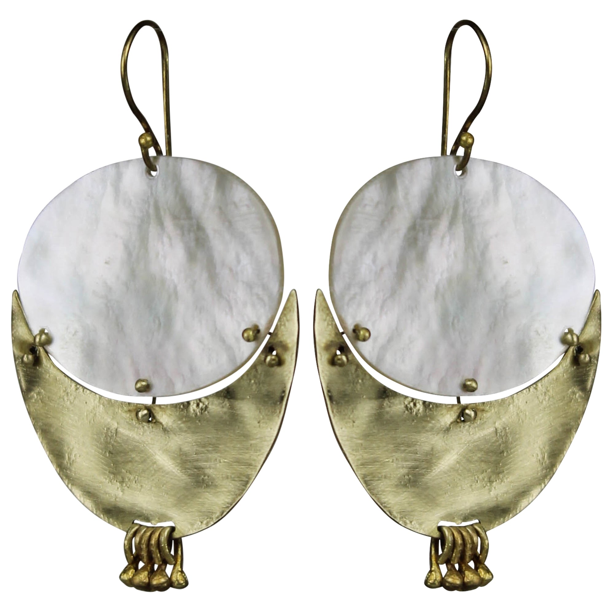 Oval Earring, Brass, White MOP