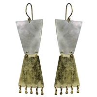 Trapezoid Earring, Brass, White MOP