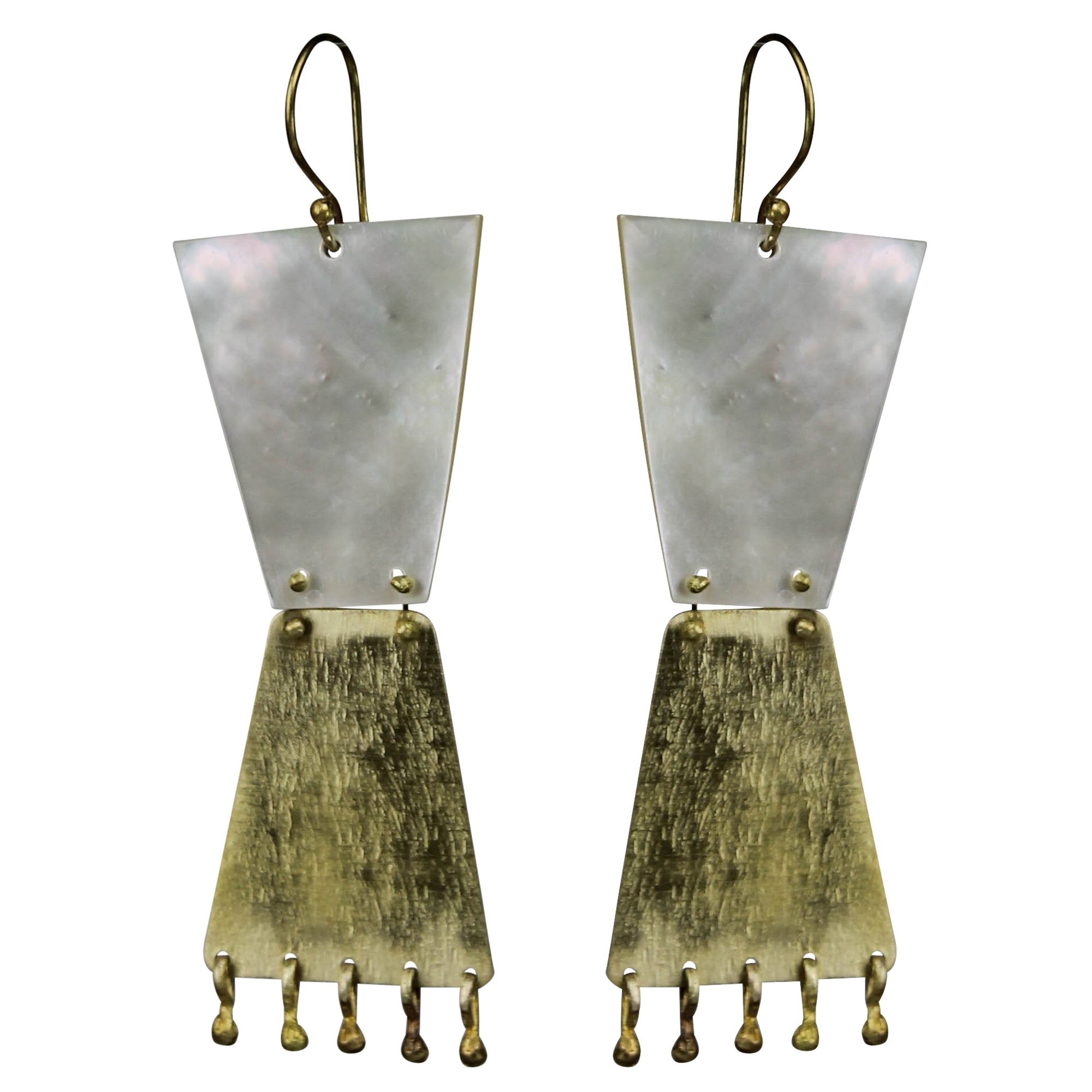 Trapezoid Earring, Brass, White MOP