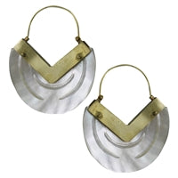 Etched V Earring, Brass, White MOP