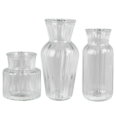 Fluted and Frilled Vases, Glass - Set/3