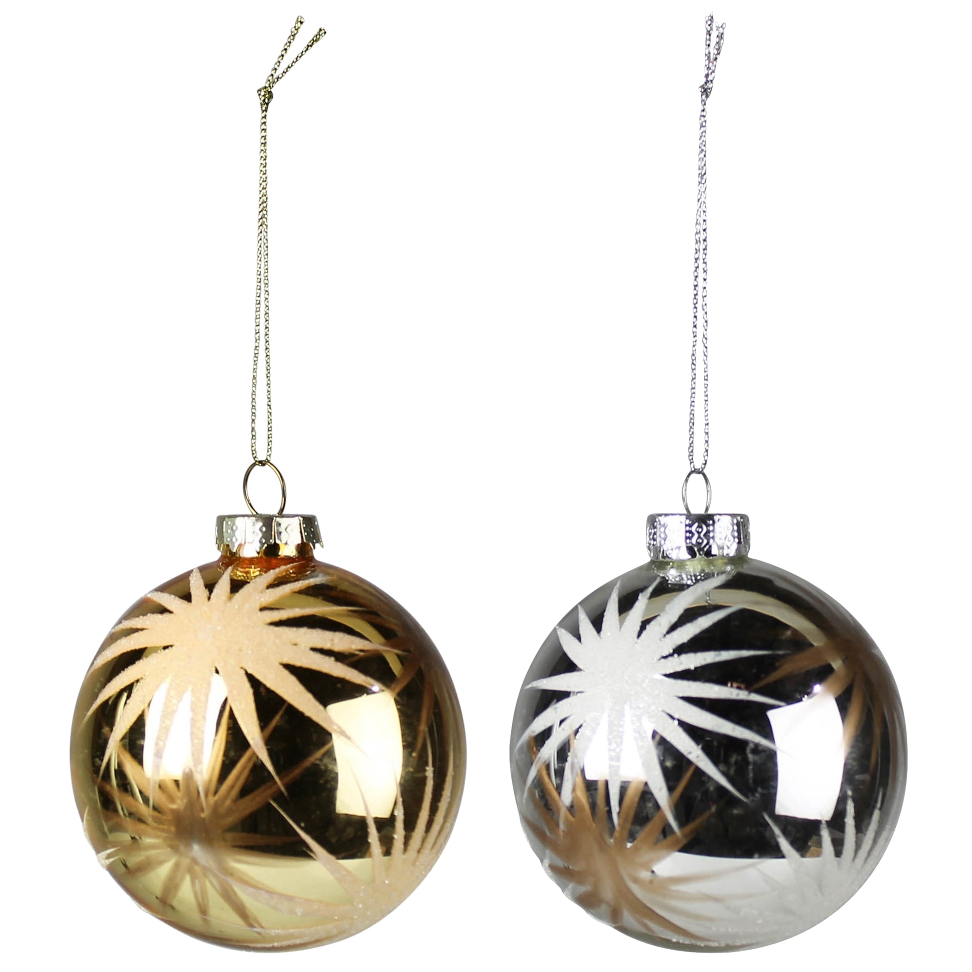 Etched Starburst Ornament, Glass, Set of 2