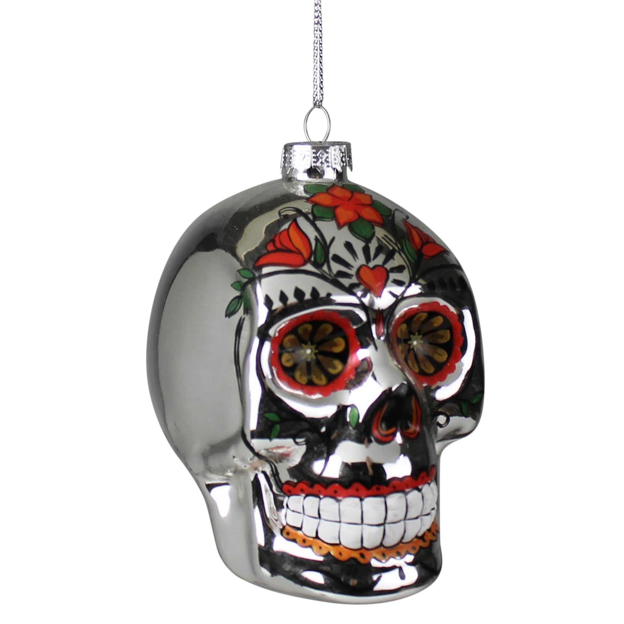 Sugar Skull Ornament, Mercury Glass