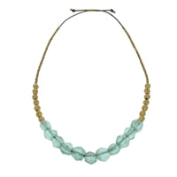 Seaglass Beaded Brass Necklace - Aqua