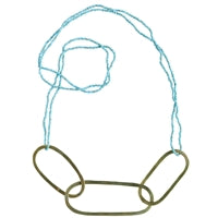 Copa Oval Necklace, Brass with Aqua Beads