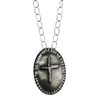 Obara Cross Necklace, Silver, Oval