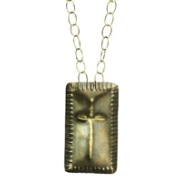 Obara Cross Necklace, Brass, Rectangle