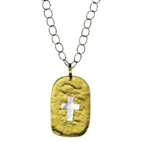 Gia Necklace, Cross, Brass and Mother of Pearl