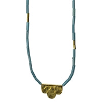 Necklace, Scallop Pendant, Teal Beads