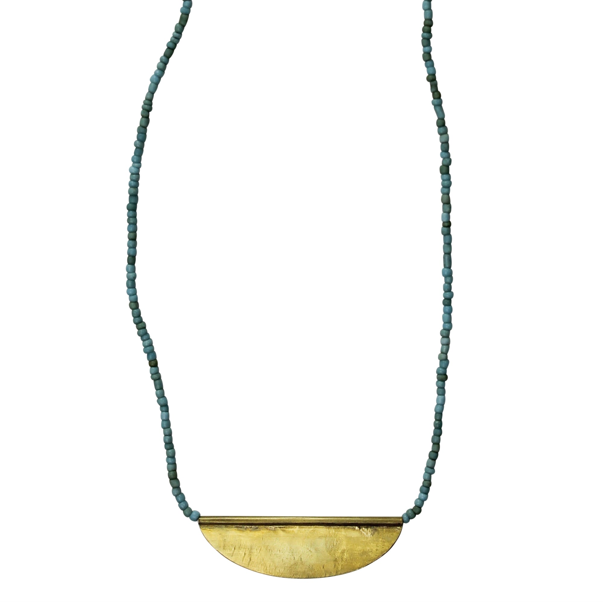 Necklace with Crescent, Teal Beads