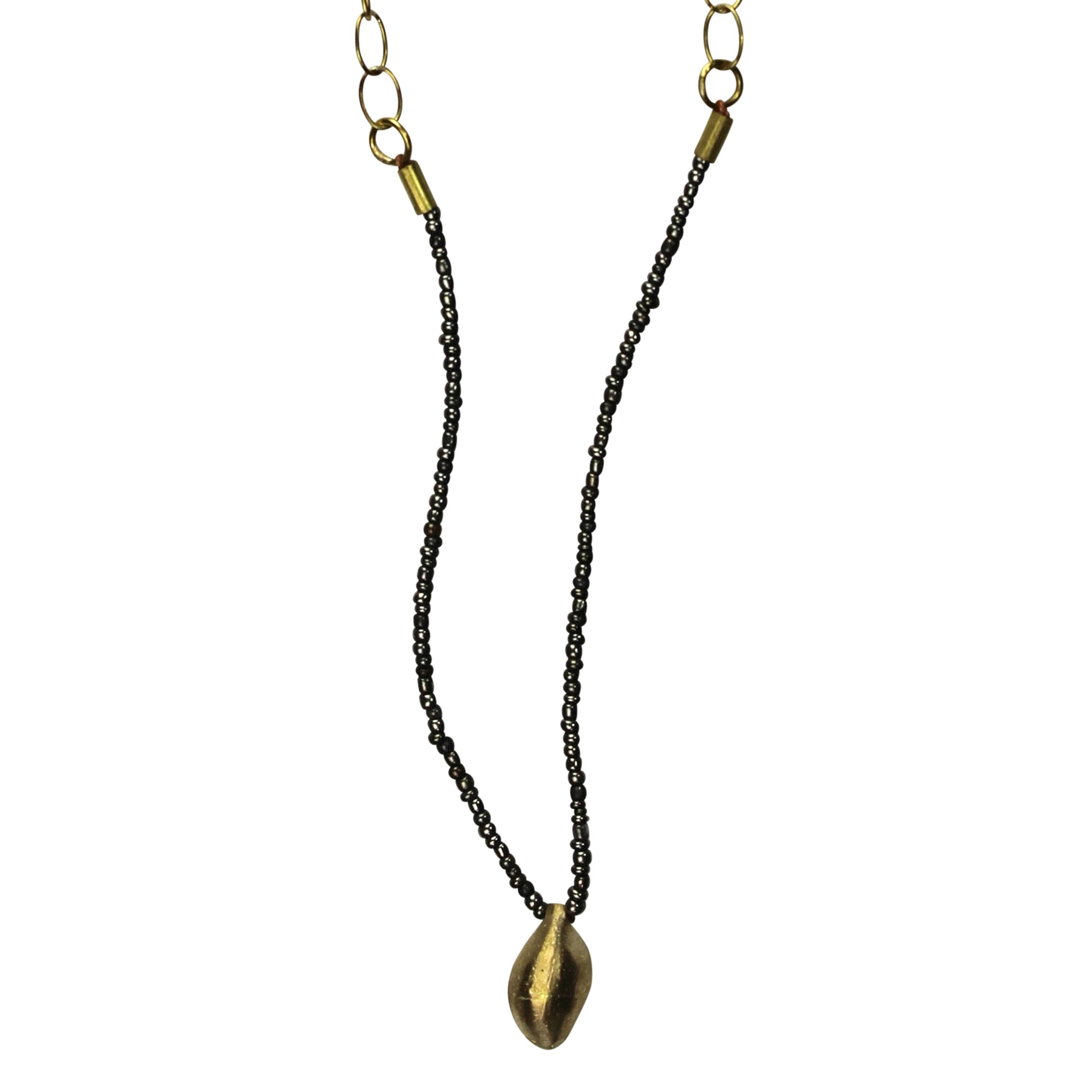 Necklace, Cast Brass Pod