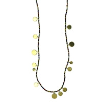 Necklace, Brass Tabs on Multi-Color Beads