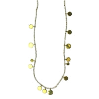 Necklace, Brass Tabs on White Beads