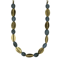 Necklace, Brass Oval, Blue Beads