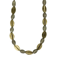 Necklace, Brass Oval, White Beads