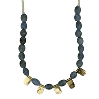 Necklace, Brass Tabs, Blue Beads