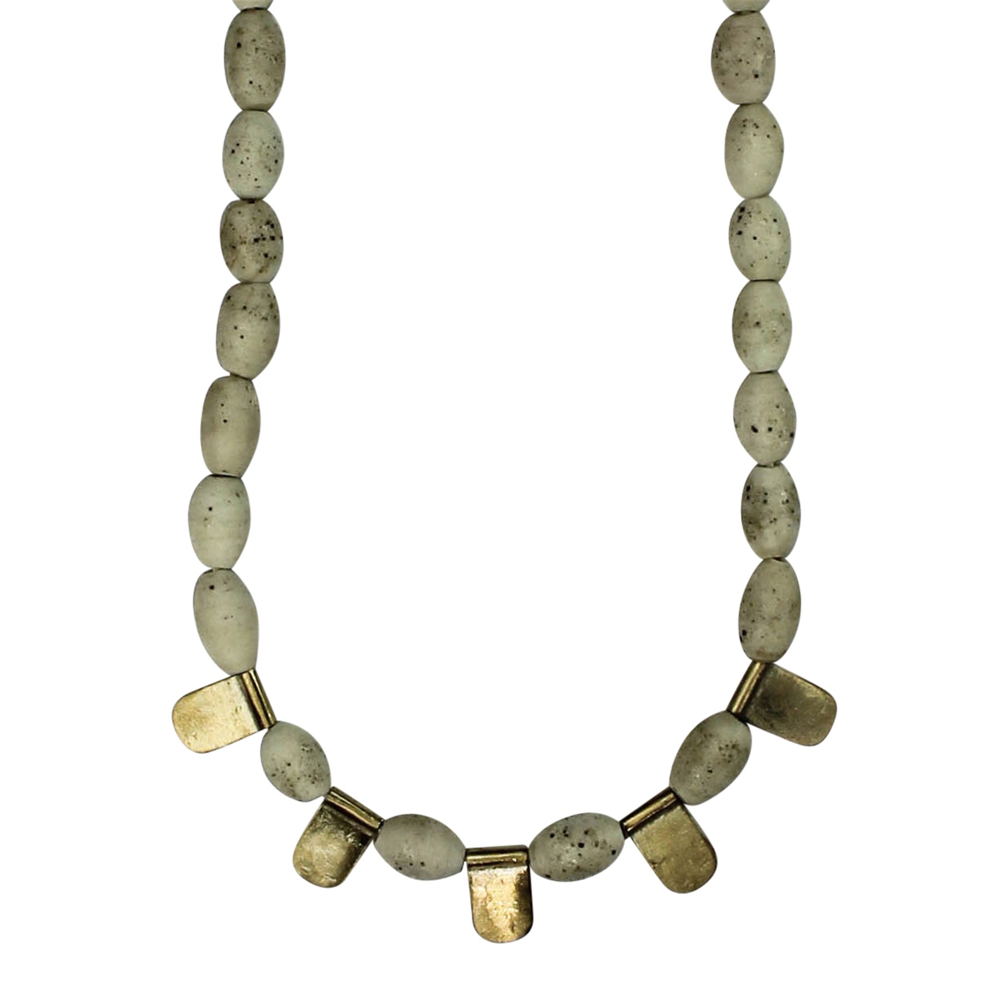 Necklace, Brass Tabs, White Beads