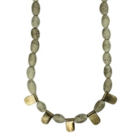 Necklace, Brass Tabs, White Beads