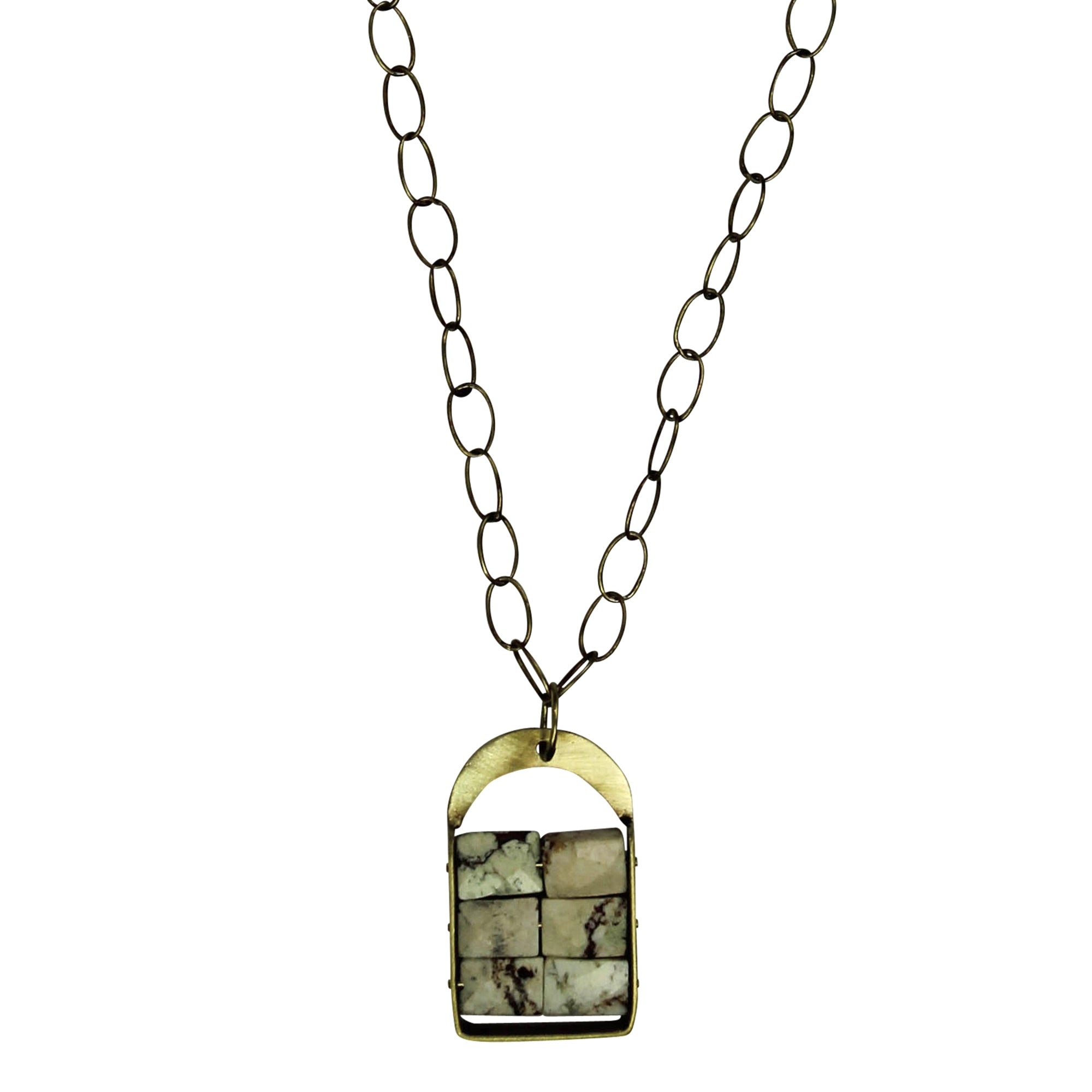 Capsule Necklace, Brass, Chrysoprase