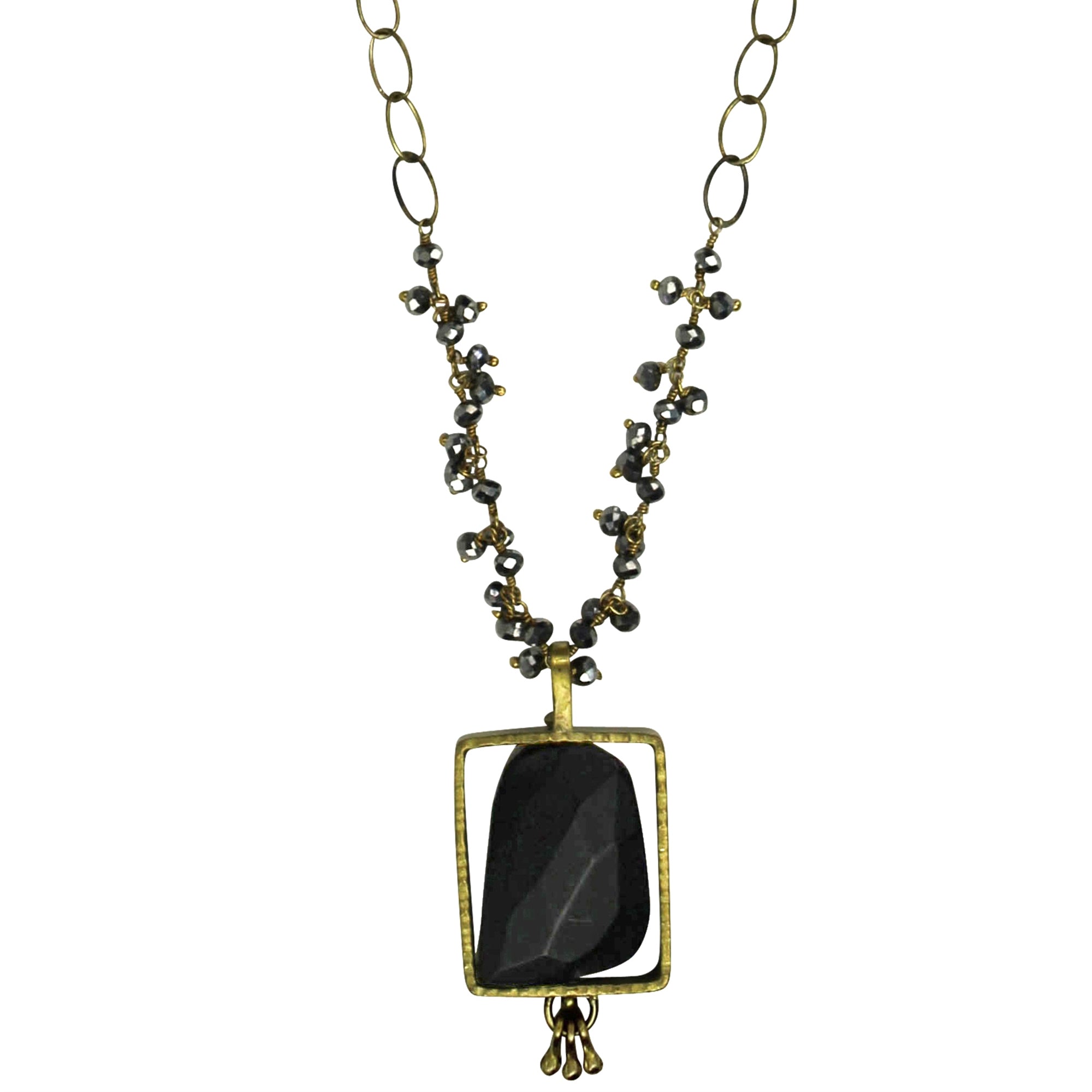Necklace, Brass, Matte Black Onyx