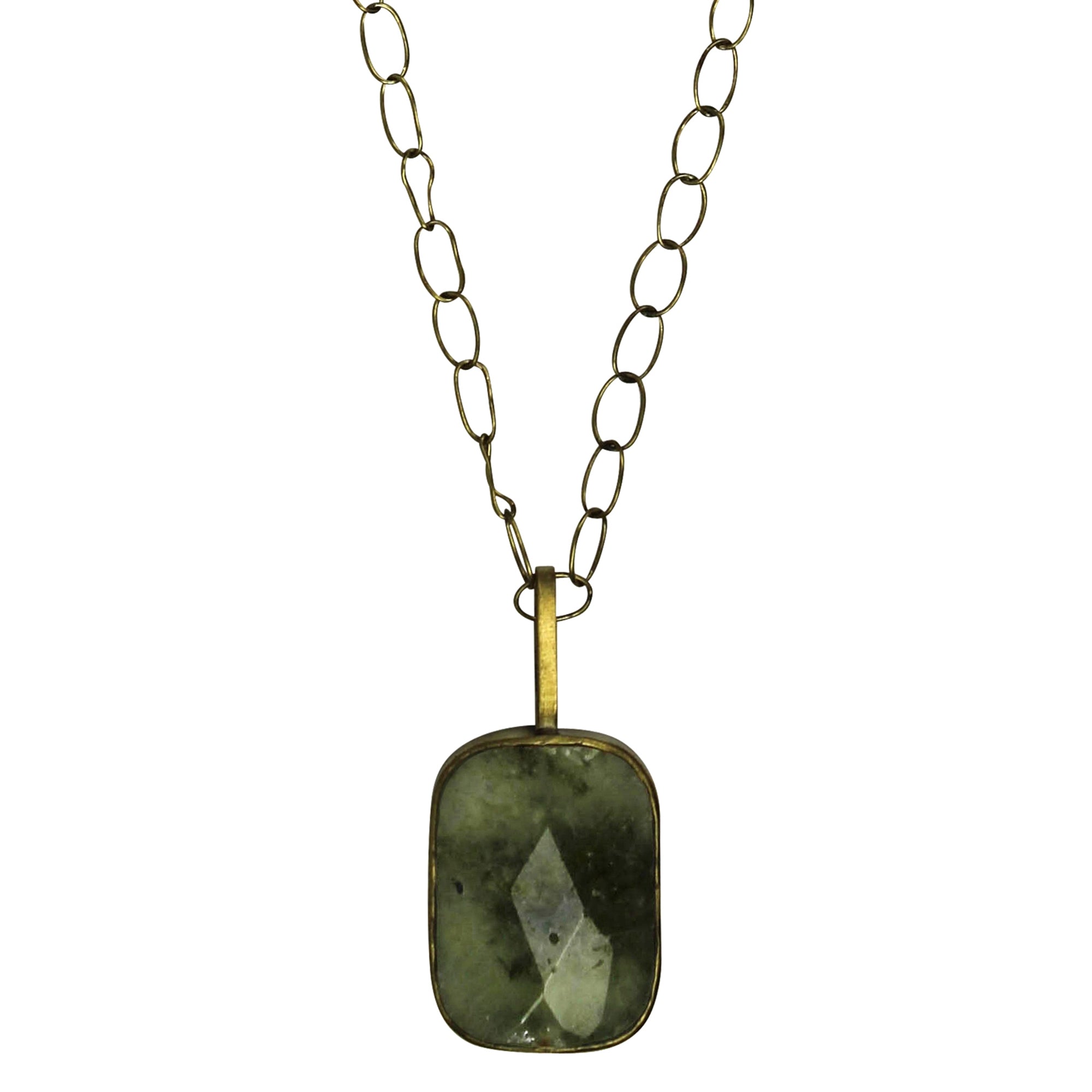 Necklace, Brass, Green Garnet & Tourmaline