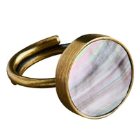Penny Ring, Brass, Mother of Pearl - Dark
