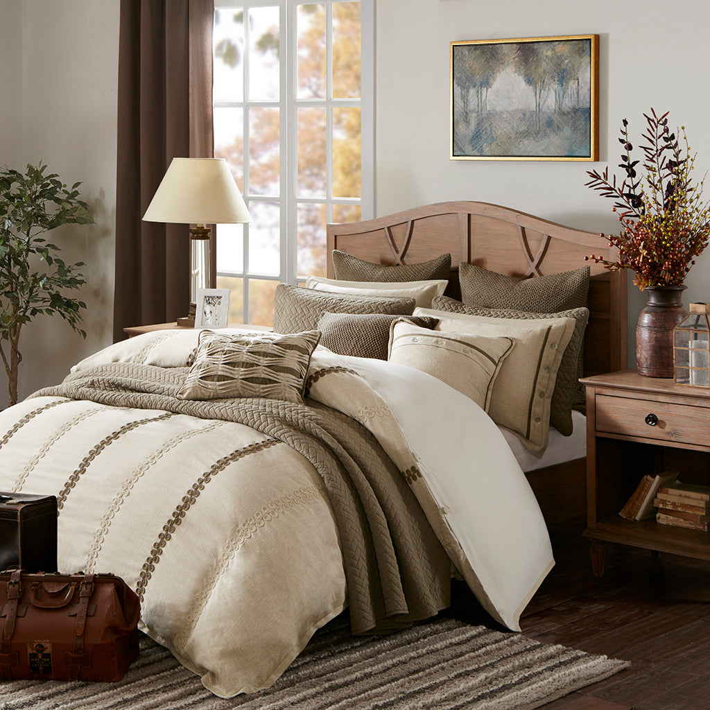 Chateau Oversized Cotton Clipped Jacquard Comforter Set with Euro Shams and Throw Pillows